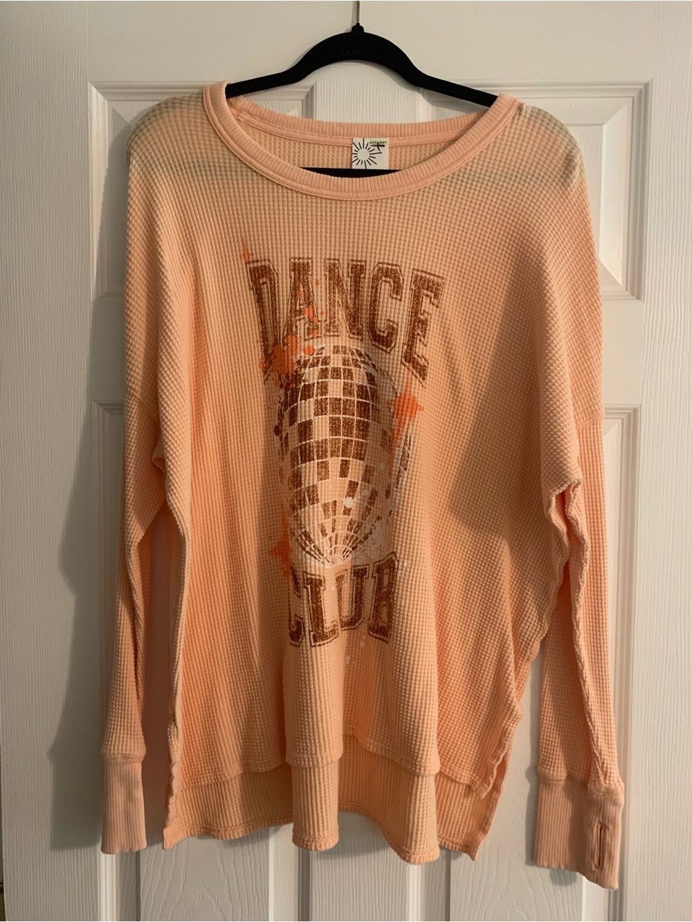 aerie Peach 'Dance Club' Long Sleeve Waffle Tee